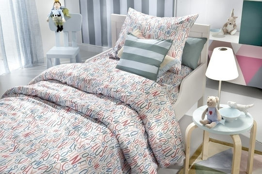 Saint Clair Комплект чаршафи Единично Памучни Letters Синьо 160x250см 3бр