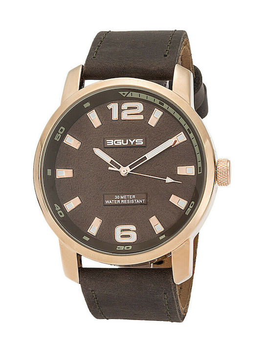 3Guys Watch Battery with Brown Leather Strap 3G74002