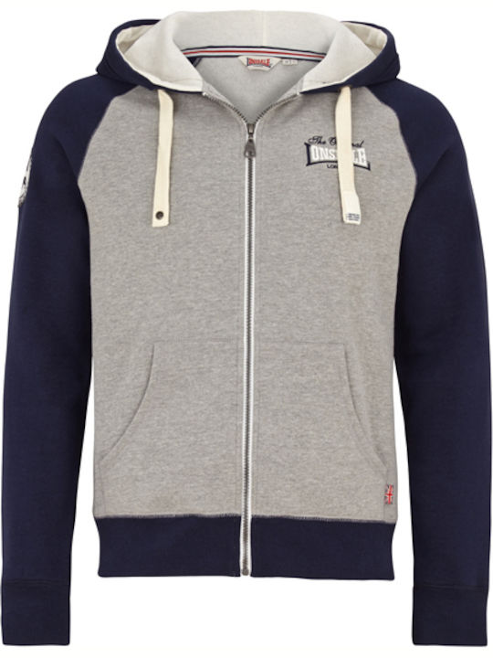 Lonsdale Snodland Herren Sweatshirt Jacke mit Kapuze und Taschen Navy/Grey