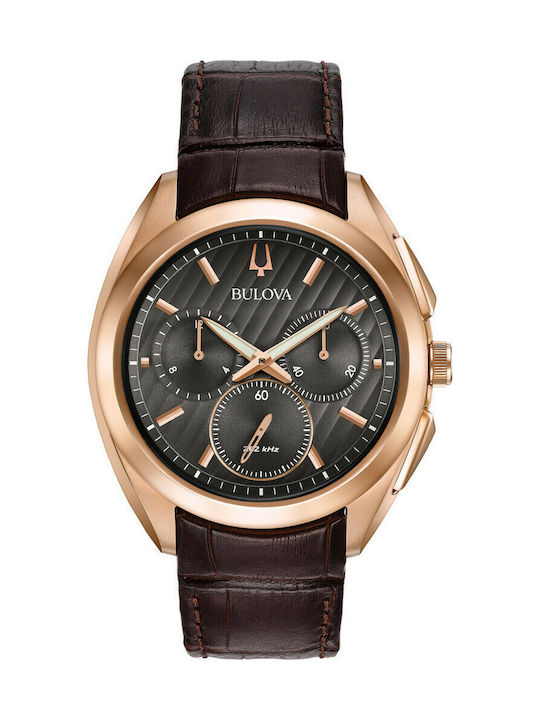 Bulova Curv Battery Chronograph Watch with Leather Strap Brown