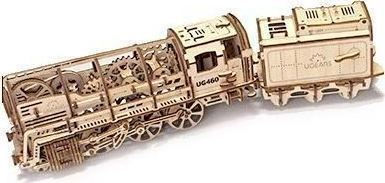 Ugears Joc de construcție din lemn Model Steam Locomotive with Tender pentru copii de 14++ ani