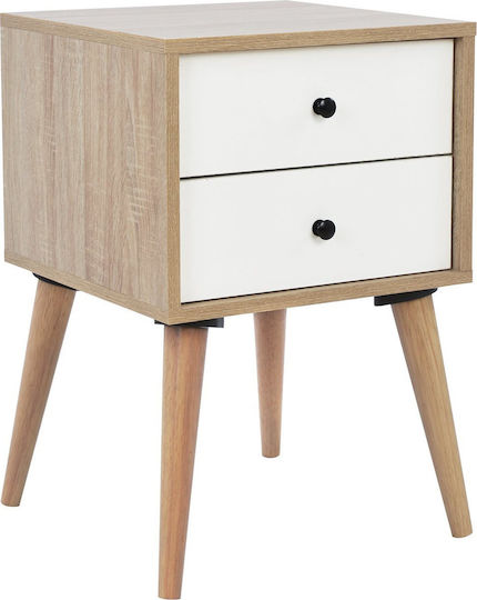Oliver Wooden Bedside Table Φυσικό / Λευκό 40x40x60cm