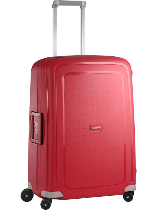 Samsonite S'cure Μεσαία Βαλίτσα Ταξιδίου Σκληρή Κόκκινη με 4 Ρόδες Ύψους 69εκ.