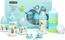 Suavinex Σετ Πλαστικά Μπιμπερό Welcome Baby Set με Θηλή Σιλικόνης 150ml για 0+ μηνών 7τμχ Blue