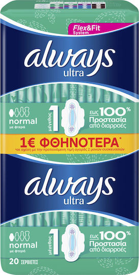 Always Ultra Normal Sanitary Pads with Wings Size 1 Double Pack 2x9pcs