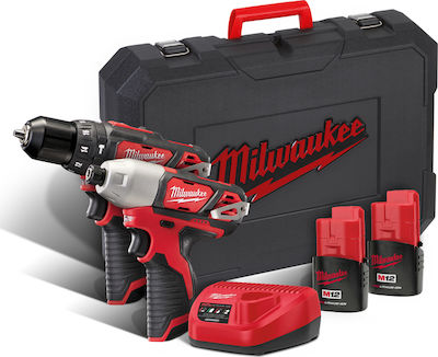 Milwaukee M12 BPP2F-152C Set Impact Drill Driver & Impact Screwdriver 12V with 2 1.5Ah Batteries and Case