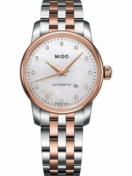 Mido Baroncelli II Γυναικείο Ρολόι 29mm Αυτόματο με Ασημί Μεταλλικό Μπρασελέ