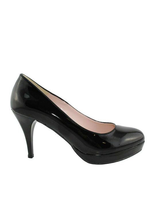 Stefania Black Patent Pumps mit Stiletto-Absatz Schwarz