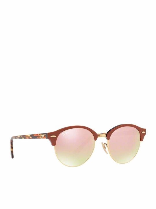 Ray Ban Clubround Women's Sunglasses with Burgundy Frame and Pink Mirror Lens RB4246 12207O