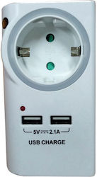Telco SQ-GZB01/01NU Μονή Εξωτερική Πρίζα Ρεύματος με 2 Θύρες USB Λευκή
