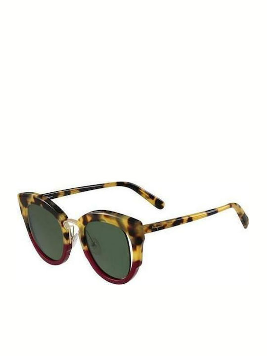 Salvatore Ferragamo Women's Sunglasses with Brown Tartaruga Plastic Frame and Green Lens SF830S 283