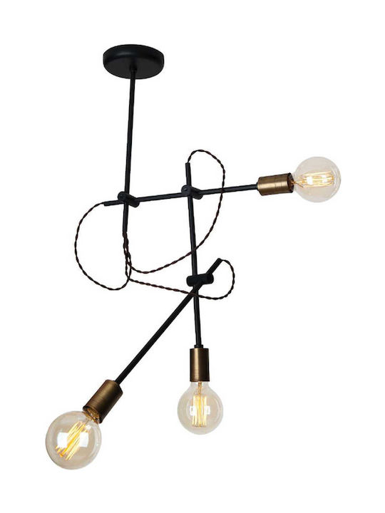 Zambelis Lights Vintage Κρεμαστό Φωτιστικό Τρίφωτο με Ντουί E27 σε Μπρούτζινο Χρώμα