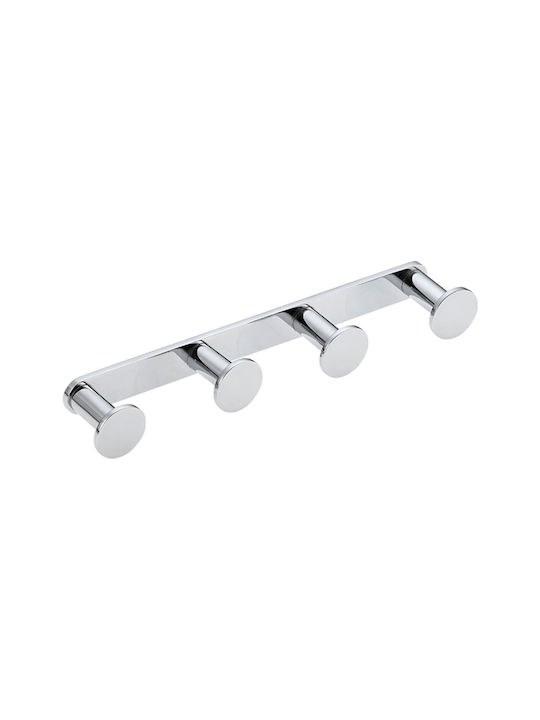 Verdi Wall-Mounted Bathroom Hook with 4 Positions ​23.4x2.8cm Silver