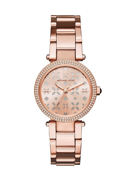 Michael Kors Mini Parker Crystals Watch Chronograph with Pink Gold Metal Bracelet
