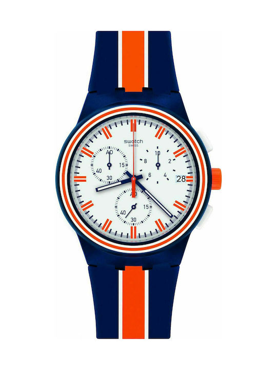 Swatch The Break Uhr Chronograph mit Blau Kautschukarmband