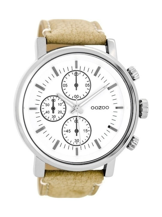 Oozoo Watch Chronograph Battery with Beige Leather Strap C8565