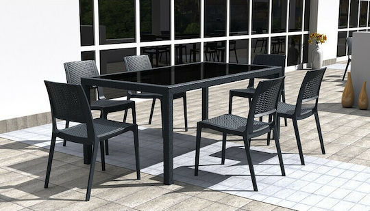 Masa pentru spații exterioare Rattan cu suprafață din sticlă Tahiti Gri 180x94x75buc