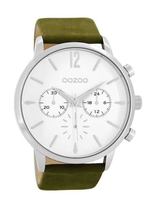 Oozoo Timepieces Uhr Chronograph Batterie mit Grün Lederarmband