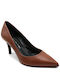 Mourtzi Leather Pointed Toe Brown Heels