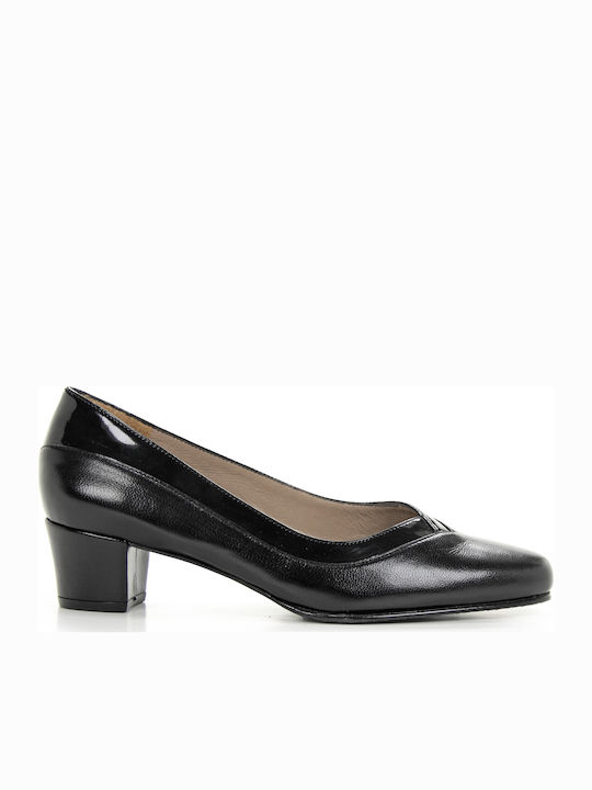 Milaneza Black Leder Pumps mit Chunky flachem Absatz Schwarz