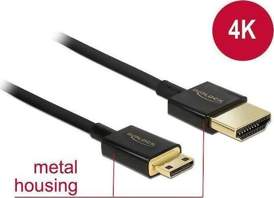 DeLock HDMI 2.0 Premium High Speed 4K 60Hz HDR Cable HDMI male - mini HDMI male 1m Μαύρο