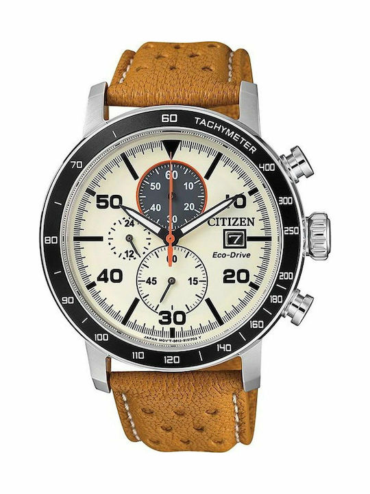 Citizen Eco Drive Herrenuhr 44mm Chronograph Eco - Antrieb mit Braun Lederarmband
