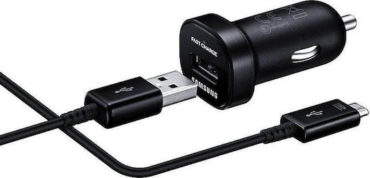 Samsung Încărcător Auto Negru de Intensitate Totală 2A Încărcare Rapidă cu un Port USB împreună cu Cablu Micro-USB