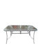 Outdoor Dinner Free Standing Table with Glass Surface and Metal Frame Grey 150x90x72cm