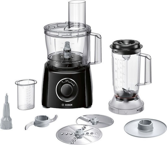 Bosch MCM3201B MCM3201B Multifunktions-Food-Prozessor 800W mit Behälter 2.3Es und Blender-Kanne Schwarz