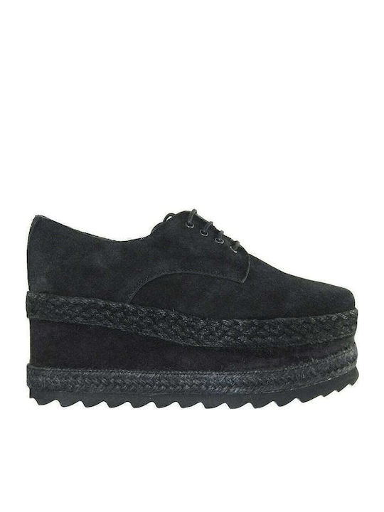 Favela Suede Γυναικεία Flatform Oxfords σε Μαύρο Χρώμα