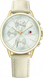 Tommy Hilfiger Carly Uhr Chronograph mit Beige Lederarmband