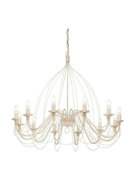 Ideal Lux Chandelier Candlestick 12xE14 White 95cm 097664