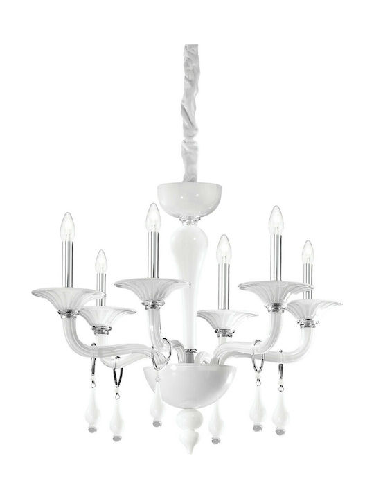 Ideal Lux Chandelier Candlestick 6xE14 White 93cm 068183