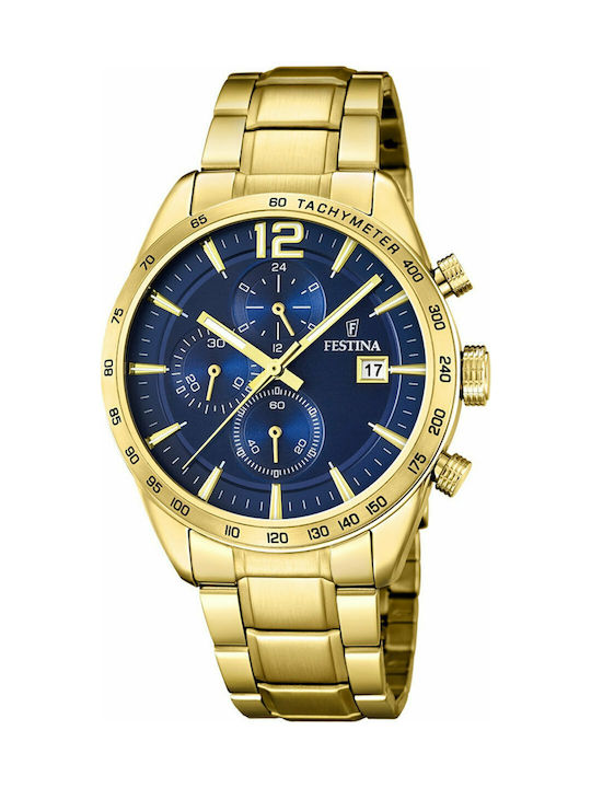 Festina Watch Chronograph Battery with Gold Metal Bracelet