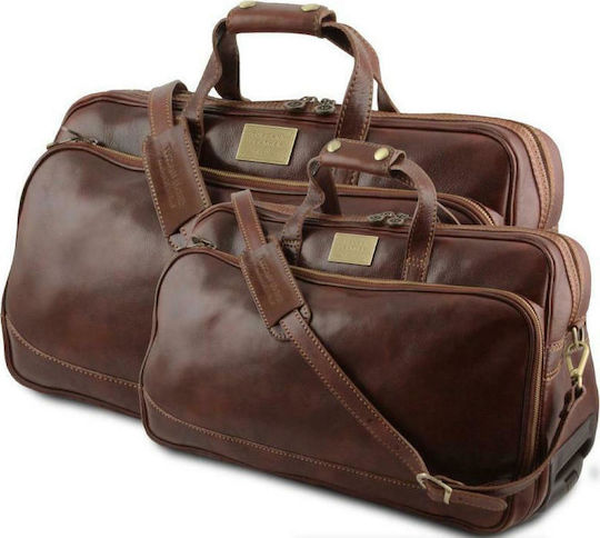 Tuscany Leather Bora Bora Σετ Σακ Βουαγιάζ Καφέ με Ρόδες από Δέρμα