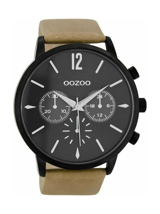 Oozoo Timepieces Uhr Chronograph Batterie mit Beige Lederarmband