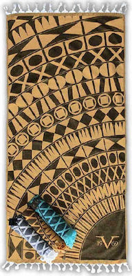 19V69 Tribal Gold Beach Towel Pareo Brown with Fringes 170x90cm. 10.00467