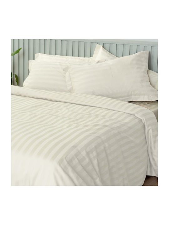 Palamaiki Satin Stripes Super Double Cotton Satin Duvet Cover Set with Pillowcases 240x255 4 Antique White