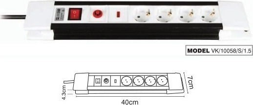 VK Lighting Πολύπριζο 4 Θέσεων με Διακόπτη και Καλώδιο 1.5m