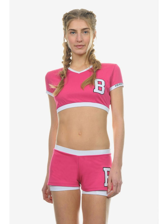 BodyTalk Lips Women's Athletic Crop T-shirt with V Neckline Polka Dot Pink