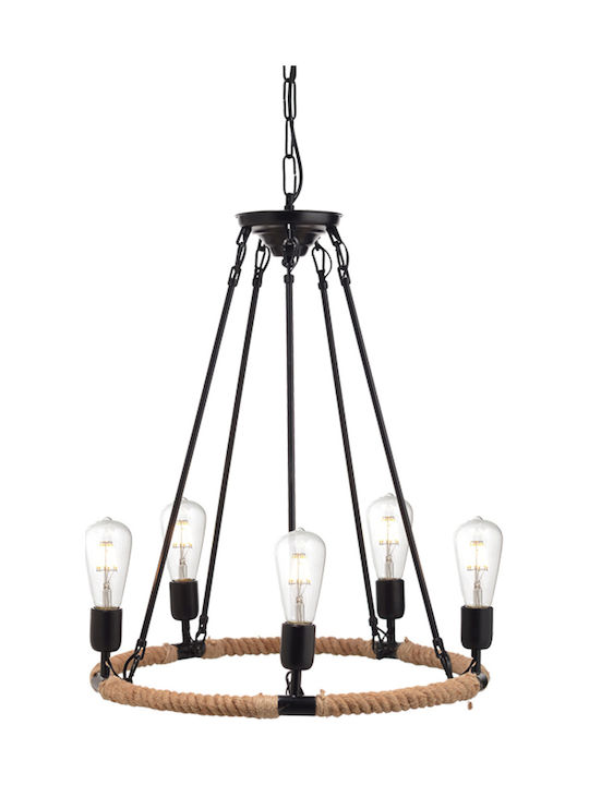 Aca Chandelier with Rope 5xE27 Black 53cm 853505PBR