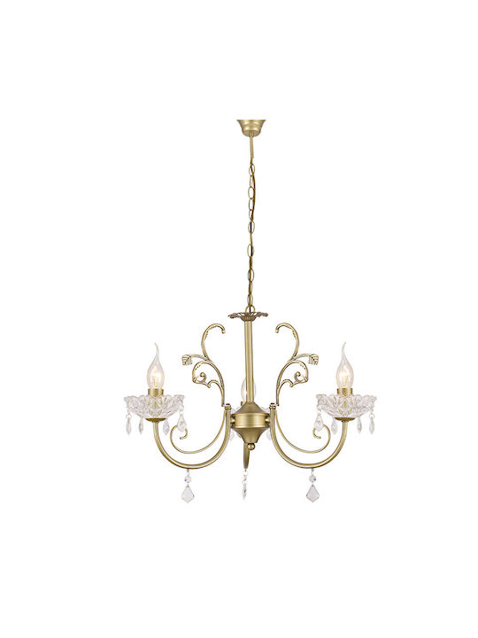 Aca Faberge Chandelier 3xE14 Ø50cm with Candlesticks Gold DLA12153P