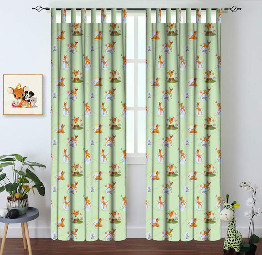 Disney Kids Tab Top Curtain Bambi 43 Green Green 140x290cm