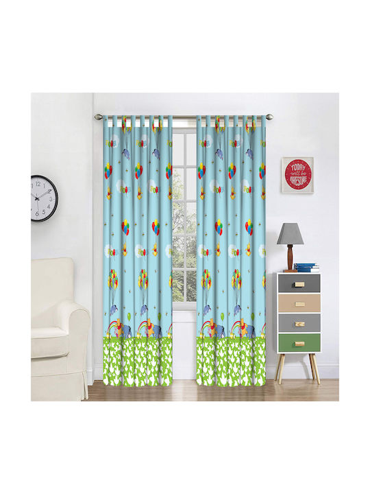 Disney Παιδική Κουρτίνα WP009 Winnie με Τρέσα Μπλε 140x290εκ.