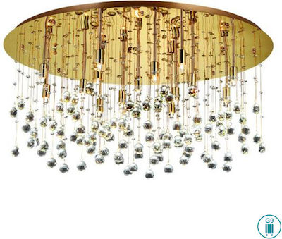 Ideal Lux PL15 Πλαφονιέρα Οροφής Χρυσή με Κρύσταλλα