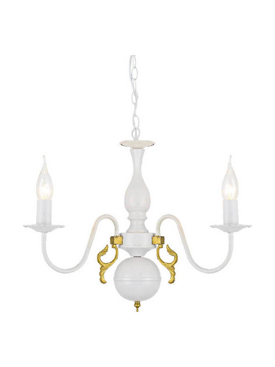 Aca Candelabru 3xE14 Ø50cm cu Lumânări Alb DLA12003P