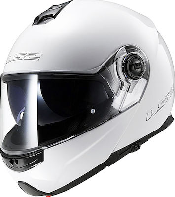 LS2 Strobe FF325 Flip-Up Helmet with Sun Visor ECE 22.05 1550gr Solid White Gloss KR3292