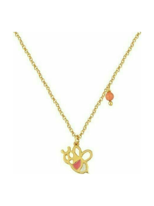 Children's necklace made of gold plated silver with silver butterfly item with enamel