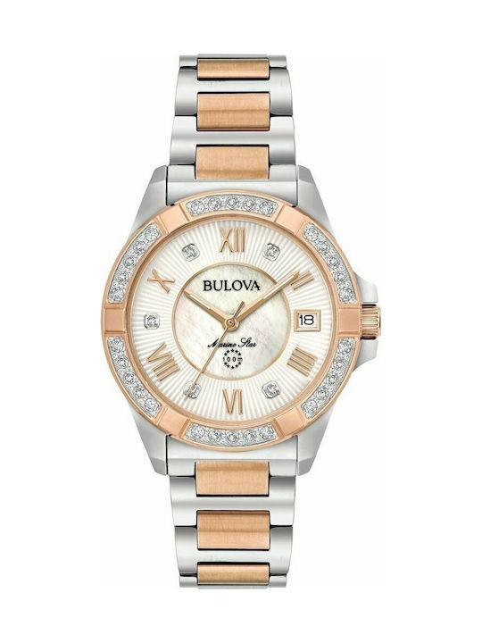 Bulova Diamond Watch with Pink Gold Metal Bracelet