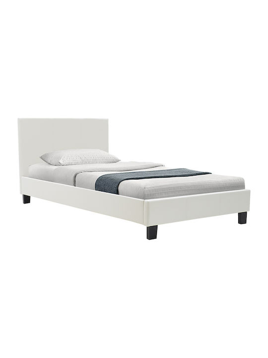 Nevil Κρεβάτι Μονό Επενδυμένο με Δερματίνη Λευκό με Τάβλες για Στρώμα 100x200cm